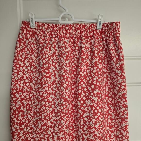 Women's J. Crew Red & White Floral Elastic Waist Midi Skirt | Size Small - Picture 6 of 11
